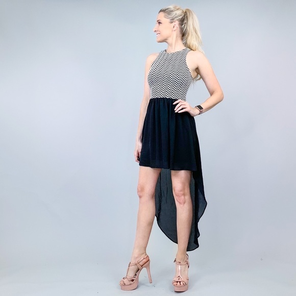 Classy Black and White High Low Dress - Picture 6 of 8